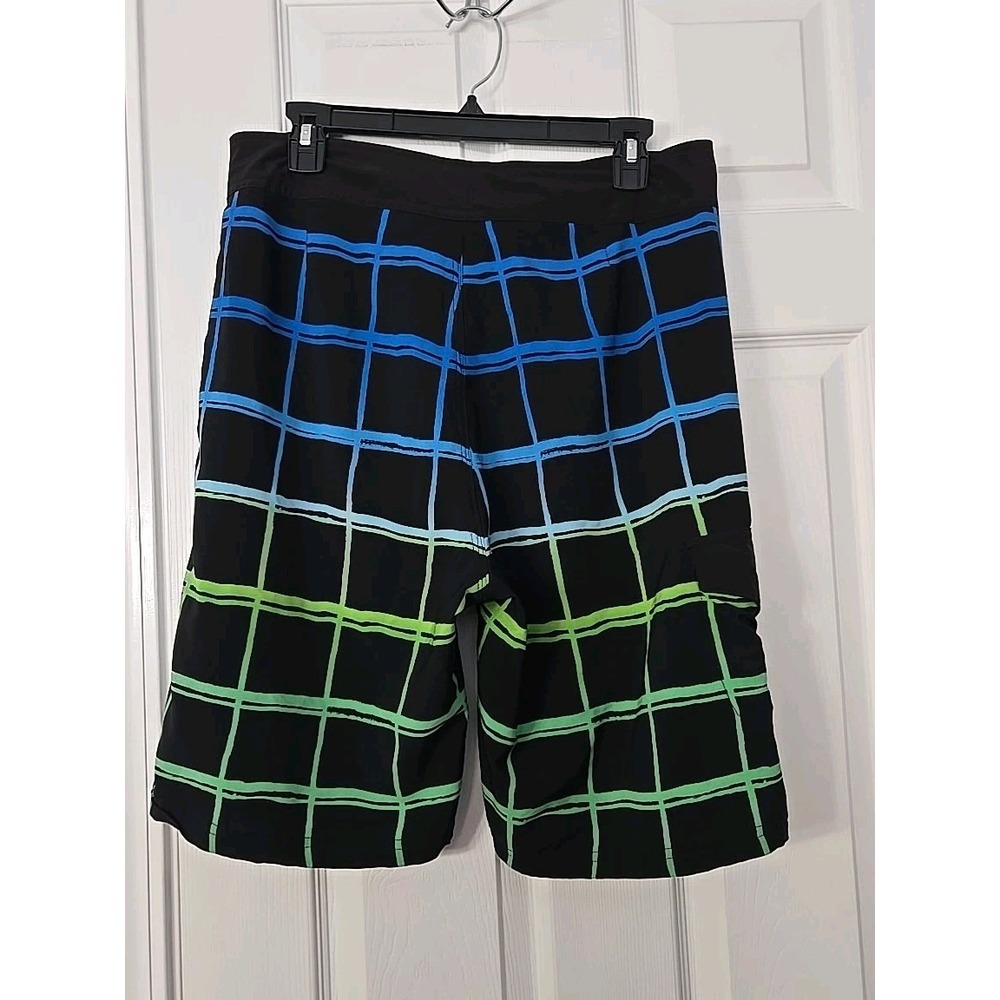 BURNSIDE Board Shorts Black Plaid with Pocket Board Scraper Size 32 - Picture 4 of 7